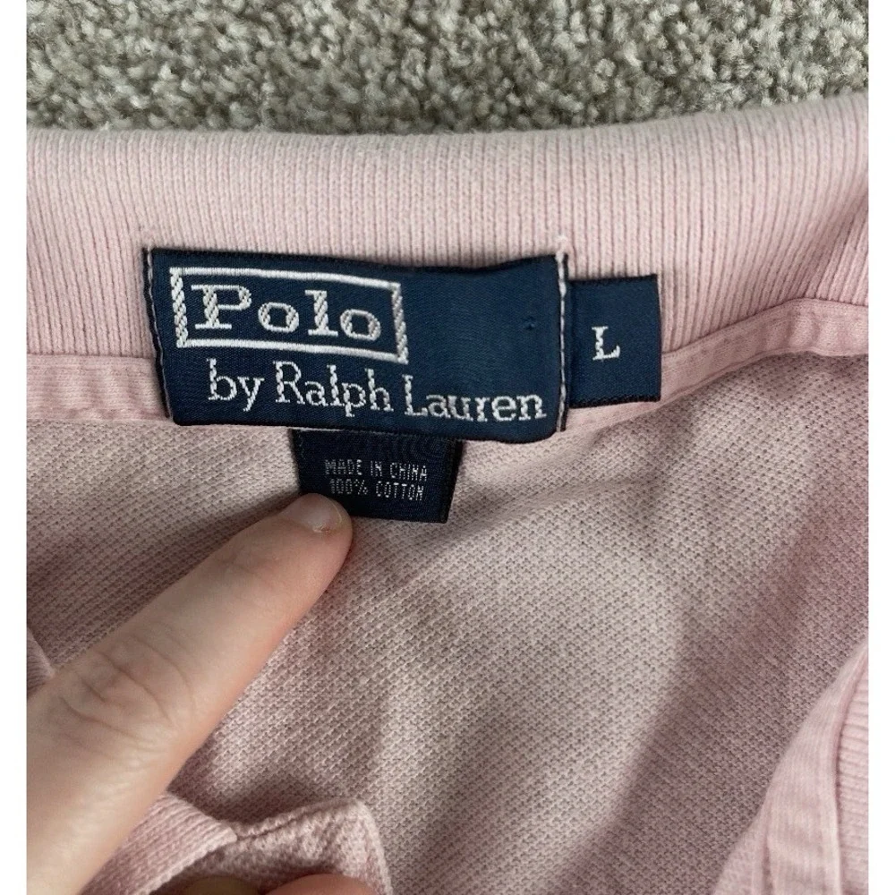 Polo Ralph Lauren Solid Pink Polo Shirt Mens L Blue Pony Cotton Preppy Classic